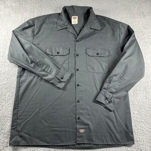 Dickies Work Shirt Mens XL Gray Long Sleeve‎ Button Up Pockets Chore Mechanic